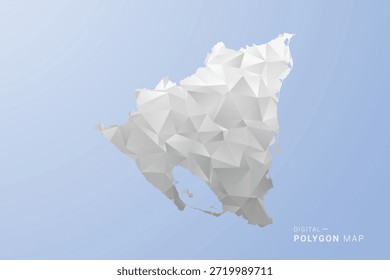 Nicaragua Map - polygon style vector illustration in gray, white and blue tone, low-poly geometric design, minimal silhouette, suitable for infographic and modern design.
