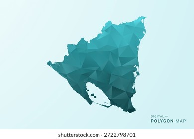 Nicaragua Mapa - Ilustración vectorial de estilo polígono en diseño geométrico azul-verde verde azulado bajo poli, silueta minimalista moderna.