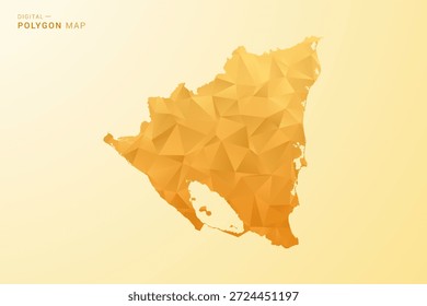Mapa de Nicaragua - Ilustración vectorial de estilo polígono en diseño geométrico bajo poli amarillo y naranja, silueta minimalista moderna, aislada para infografía.