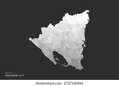 Nicaragua Mapa - Ilustración vectorial de estilo polígono en diseño geométrico de bajo poli negro, gris y blanco, silueta mínima, aislado para infografía.