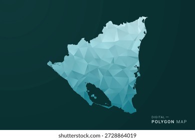 Nicaragua Map - Polygon style vector illustration in green and blue low poly geometric design, clean minimal silhouette for infographic.