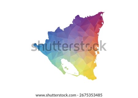 Nicaragua Map - Polygon Style Vector Illustration in Rainbow Gradient, Low Poly Multicolor Geometric Design, Isolated on White Background, Suitable for Reports, and Creative Projects.