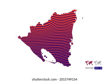 Nicaragua map red and blue of abstract with dynamic waves vector.