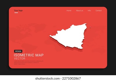 Nicaragua map red isolated on dark background with 3d world map isometric vector illustration.