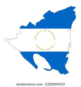 Nicaragua map silhouette with flag isolated on white background