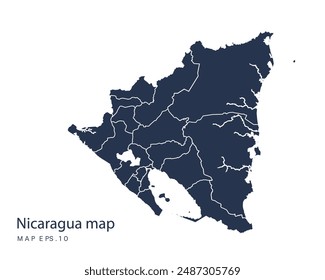 Nicaragua map vector, Abstract design vector illustration Eps 10. Navy color.High Detailed on white background.