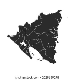 Nicaragua map vector, dark color.isolated on transparent background. 