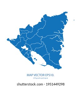 mapa de nicaragua vector EPS.10 color azul. sobre fondo blanco.