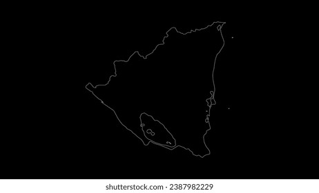 Nicaragua map vector illustration. Drawing with a white line on a black background.