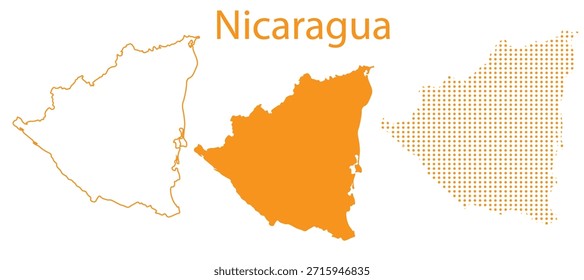 Nicaragua Mapa Vetor Set, América Central Contorno Silhueta Pontilhada Formas Laranja, Nicarágua País Infográfico Modelo, Editável EPS Nicarágua Geografia