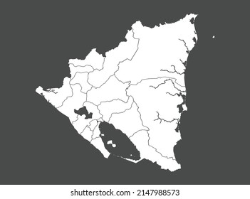 Nicaragua map vector, white color, Isolated on gray background