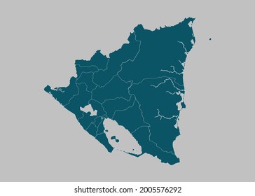 Nicaragua map vector,isolated ocean blue color on gray background