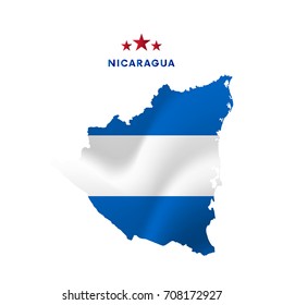 Nicaragua map with waving flag. Vector illustration.