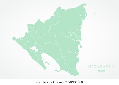 Nicaragua Map - World Map International vector template with High detailed including green color and white outline isolated on white background - Vector illustration eps 10