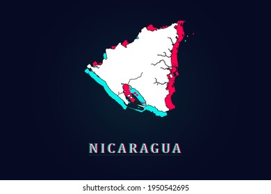 Nicaragua Map - World map vector template with Unique Design Abstract Digital Glitch and 3d  including blue, red and white color isolated on dark background - Vector illustration eps 10