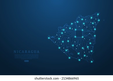 Nicaragua Map - World map vector template with Abstract futuristic circuit board Illustration or High-tech technology mash line and point scales on dark background - Vector illustration ep 10