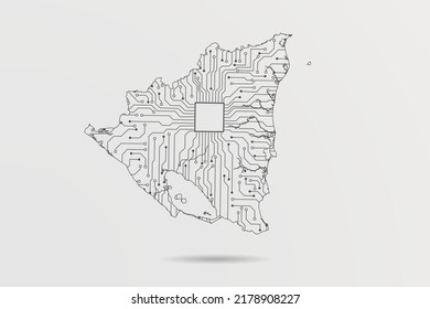 Nicaragua Map - World map vector template with Abstract futuristic circuit board Illustration or High-tech technology mash line and point scales on white background - Vector illustration ep 10