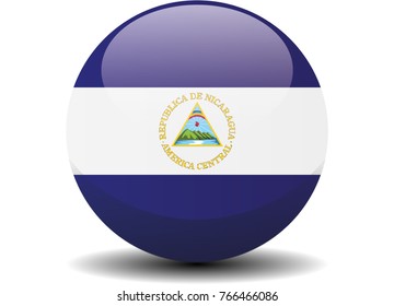 Nicaragua national circle button flag background texture. Vector illustration.
