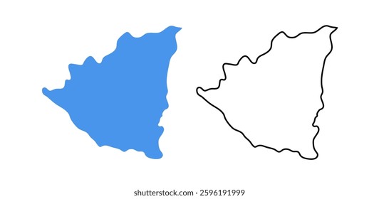 Nicaragua outline contour poster. Central America country border silhouette map flat vector. Blue and black line icons illustration on white background