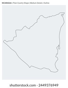 Nicaragua plain country map. Medium Details. Outline style. Shape of Nicaragua. Vector illustration.