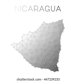 Nicaragua polygonal vector map. Molecular structure country map design. Network connections polygonal Nicaragua map in geometric style for your infographics.