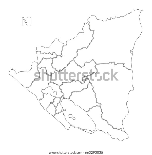 Nicaragua Regions Outline Silhouette Map Illustration Stock Vector ...