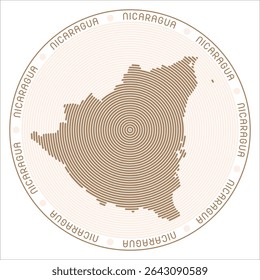 Nicaragua round logo design. Country shape built of rings. Nicaragua text around the country. Vector Illustration.