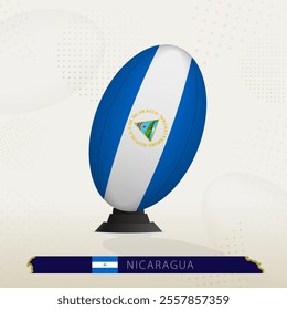 Nicaragua Rugby Ball on Rugby Kicking Tees with Modern Design. Illustration perfect for sports, national pride, and rugby-related projects.