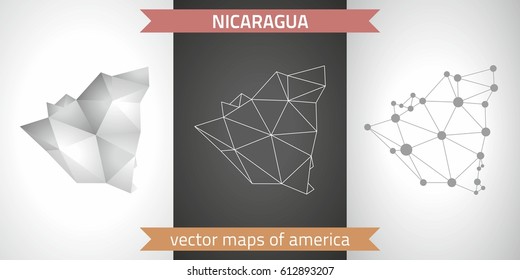 Nicaragua. Set graphic vector maps of Nicaragua, polygonal, grey, mosaic, triangle illustrations