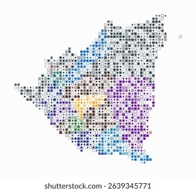 Nicaragua, shape of the country built of colored cells. Digital style map of Nicaragua on a white background. Small size square blocks. Creative vector illustration.