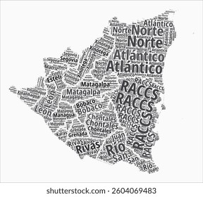 Nicaragua Text Style Regions. Country region names word clouds in Spanish language. Classy vector illustration.