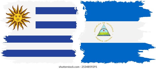 Conexión de banderas grunge de Nicaragua y Uruguay, Vector