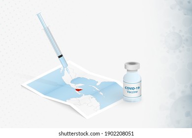 Nicaragua Vaccination, Injection with COVID-19 vaccine in Map of Nicaragua. Vaccination Concept Illustration.