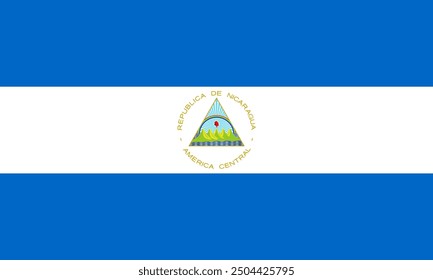 Nicaragua-Vektorfahne. Genaue Abmessungen und offizielle Farben. Diese Datei eignet sich für die digitale Bearbeitung und den Druck in beliebiger Größe.