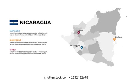 Nicaragua vector map infographic template. Slide presentation. Global business marketing concept. North America country. World transportation geography data. 