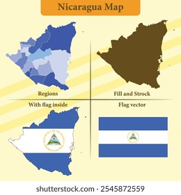Nicaragua vector map with regions black silhouette flag overlay and standalone flag ideal for educational materials infographics and design projects showcasing Azerbaijan geography and identity