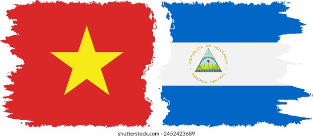 Nicaragua and Vietnam grunge flags connection, vector