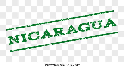 Nicaragua watermark stamp. Text tag between parallel lines with grunge design style. Rubber seal stamp with unclean texture. Vector green color ink imprint on a chess transparent background.