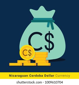 Nicaraguan Cordoba Dollar Money bag icon with sign