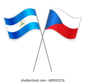 Nicaraguan and Czech crossed flags. Nicaragua combined with Czech Republic isolated on white. Language learning, international business or travel concept.