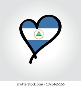 Nicaraguan flag heart-shaped hand drawn logo. Vector illustration.