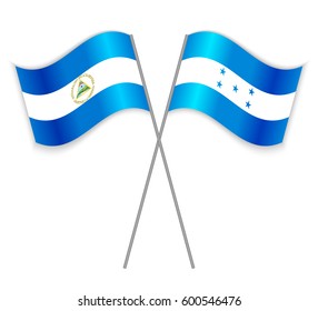 Nicaraguan and Honduran crossed flags. Nicaragua combined with Honduras isolated on white. Language learning, international business or travel concept.