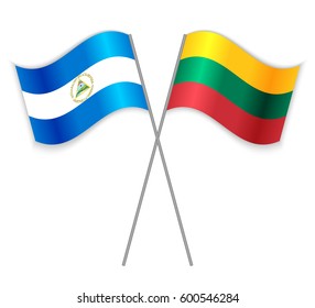 Nicaraguan and Lithuanian crossed flags. Nicaragua combined with Lithuania isolated on white. Language learning, international business or travel concept.