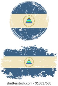 Nicaraguan round and square grunge flags. Vector illustration. Grunge effect can be cleaned easily. 