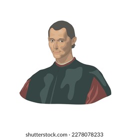 Niccolo di Bernardo dei Machiavelli (1469 – 1527). Florentine thinker. In his work called The Prince, he defended the idea that everything would be legitimate in order to stay in power. Vector illustr