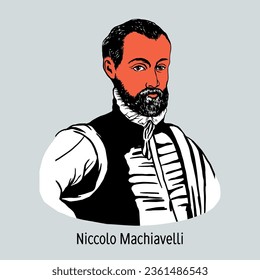 Niccolo Machiavelli - Italian thinker, politician, philosopher, writer, author of military-theoretical works. Hand drawn vector illustration.