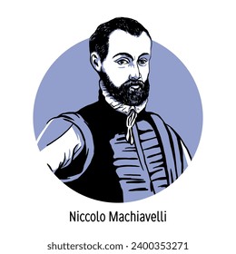 Niccolo Machiavelli is an Italian thinker, politician, philosopher, writer, and author of military theoretical works. Hand drawn vector illustration