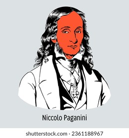 Niccolo Paganini - Italian violin virtuoso, composer. Vector illustration drawn by hand.