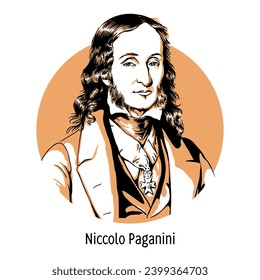 Niccolo Paganini war ein italienischer virtuoser Geiger und Komponist. handgezeichnete Vektorgrafik