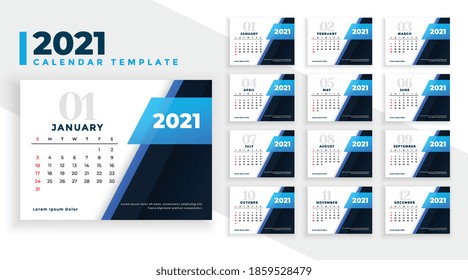 nice 2021 new year calendar design in blue color theme